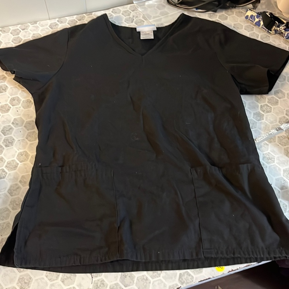 SB Scrubs Small Black Short Sleeve Multi Pocket V Neck Scrub Top